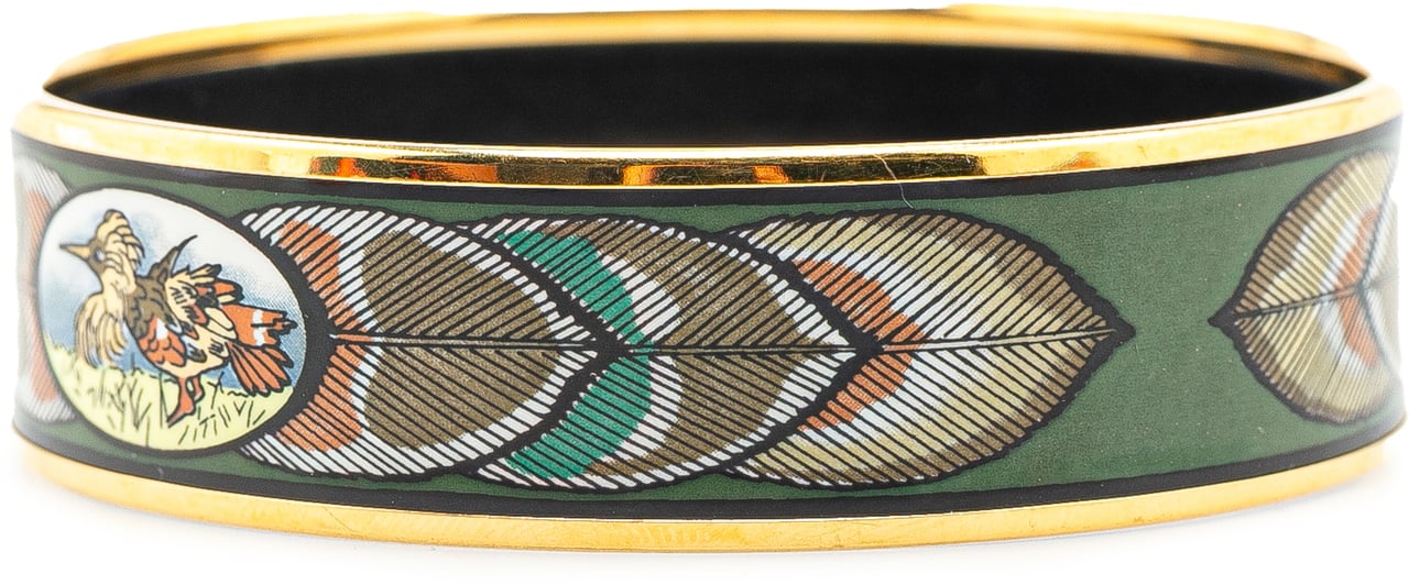 Hermès Wide Bird Feather Enamel Bangle 65 Groen