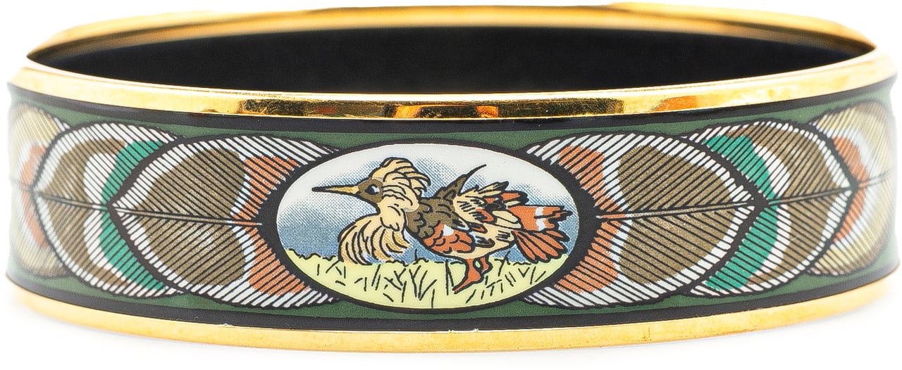 Hermès Wide Bird Feather Enamel Bangle 65 Groen