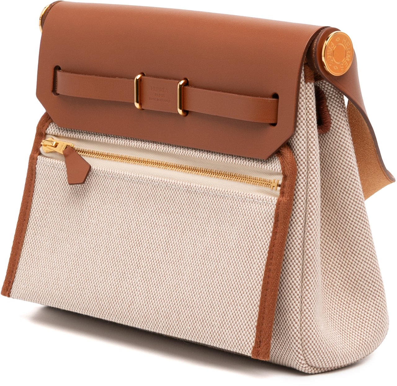 Hermès Military Toile and Vache Hunter Herbag Zip 20 Bruin