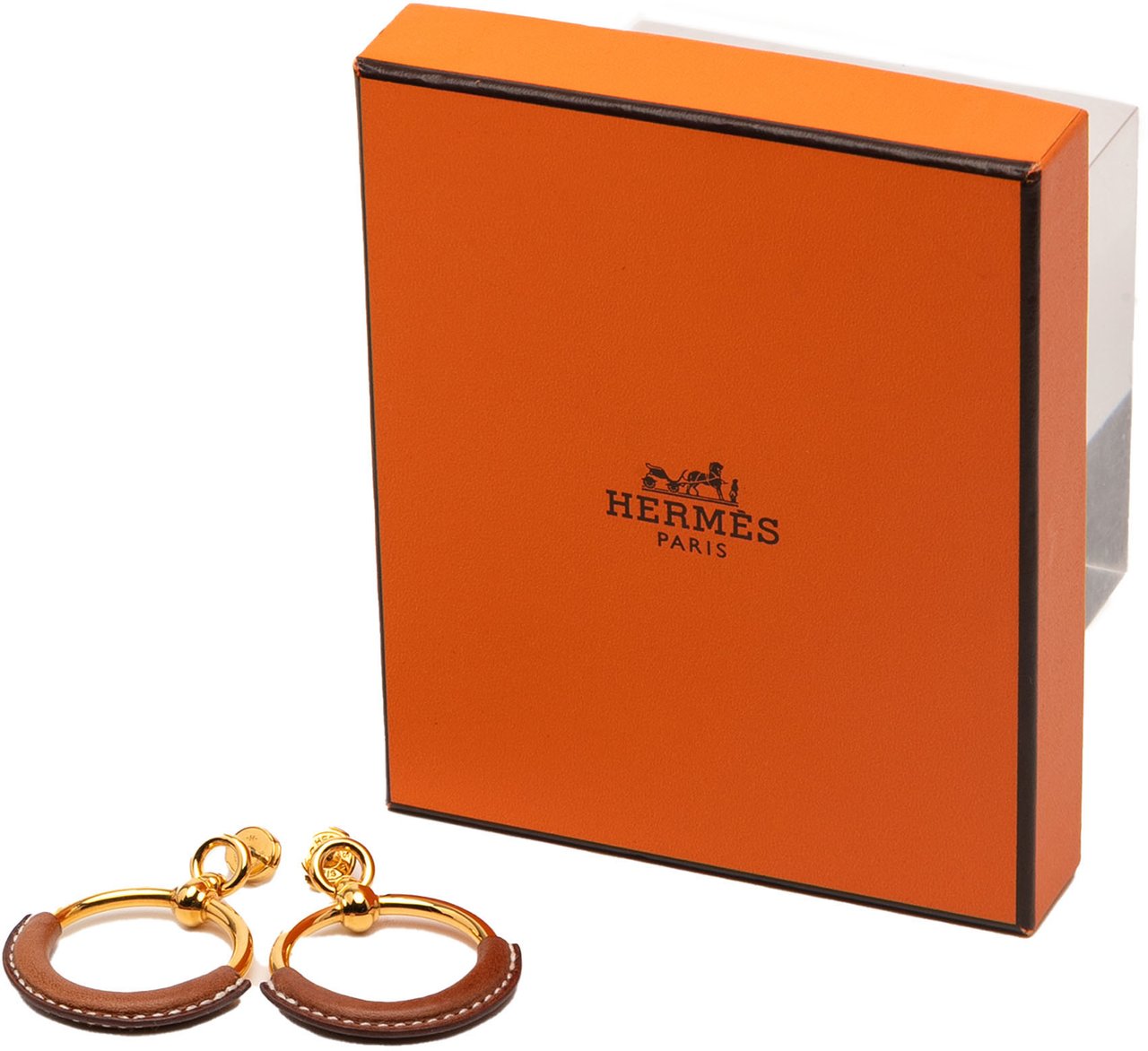 Hermès Gold Plated Barenia Loop Earrings Goud