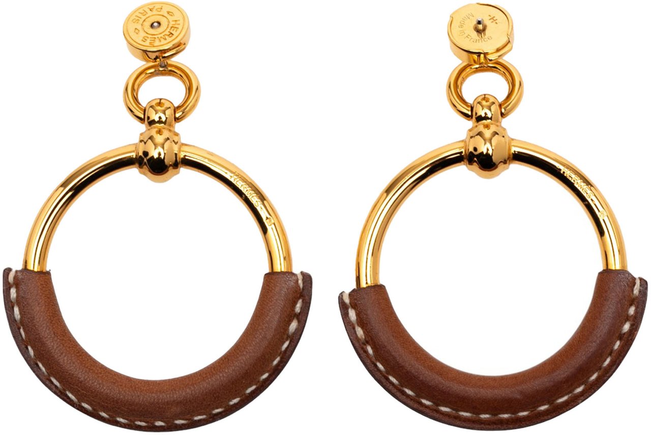 Hermès Gold Plated Barenia Loop Earrings Goud