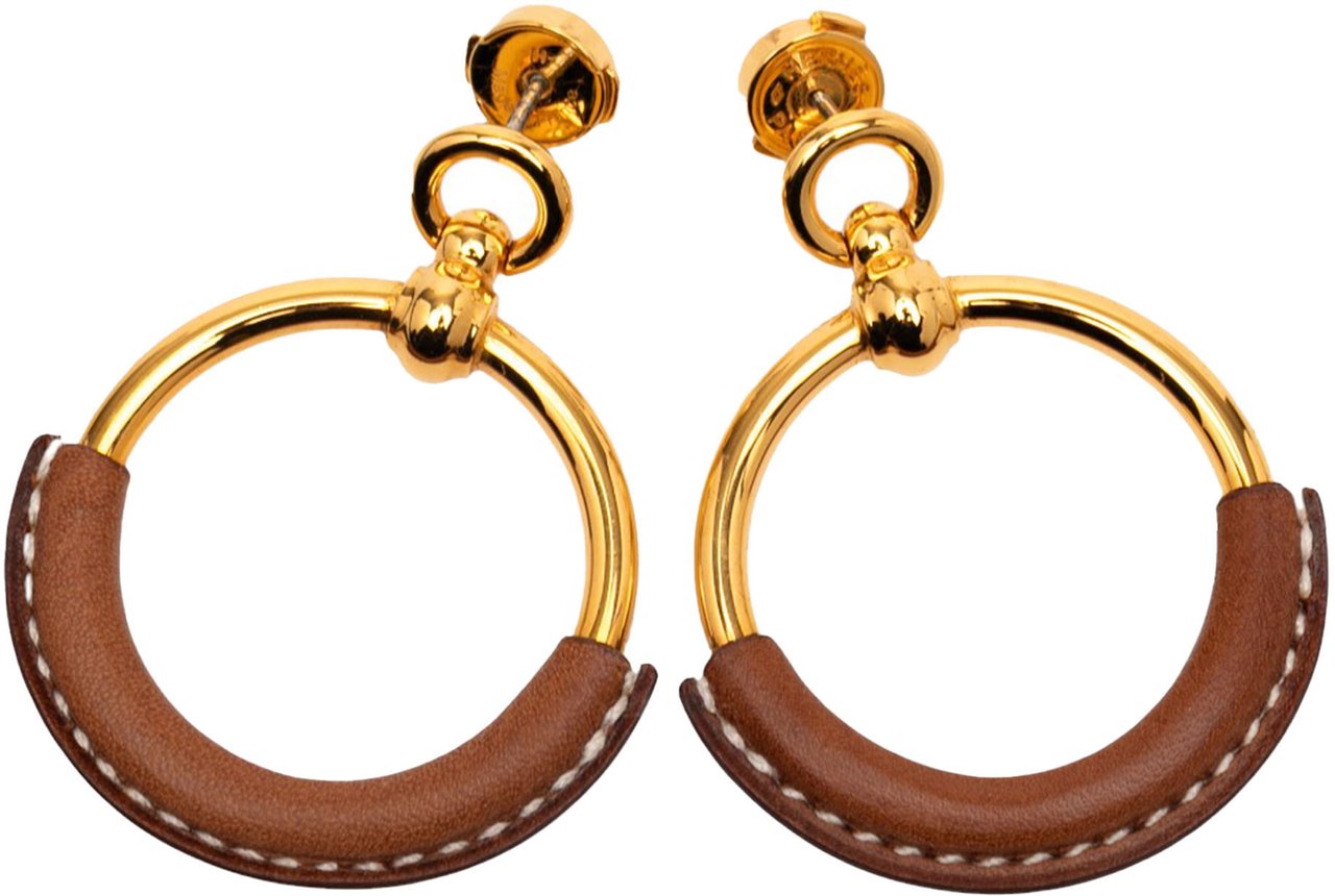Hermès Gold Plated Barenia Loop Earrings Goud