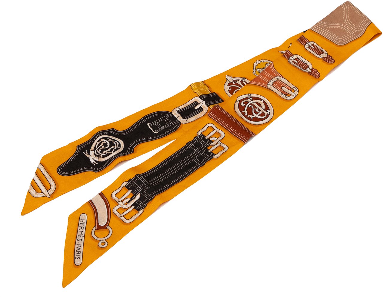 Hermès Harnais Des Presidents Twilly Silk Scarf Oranje