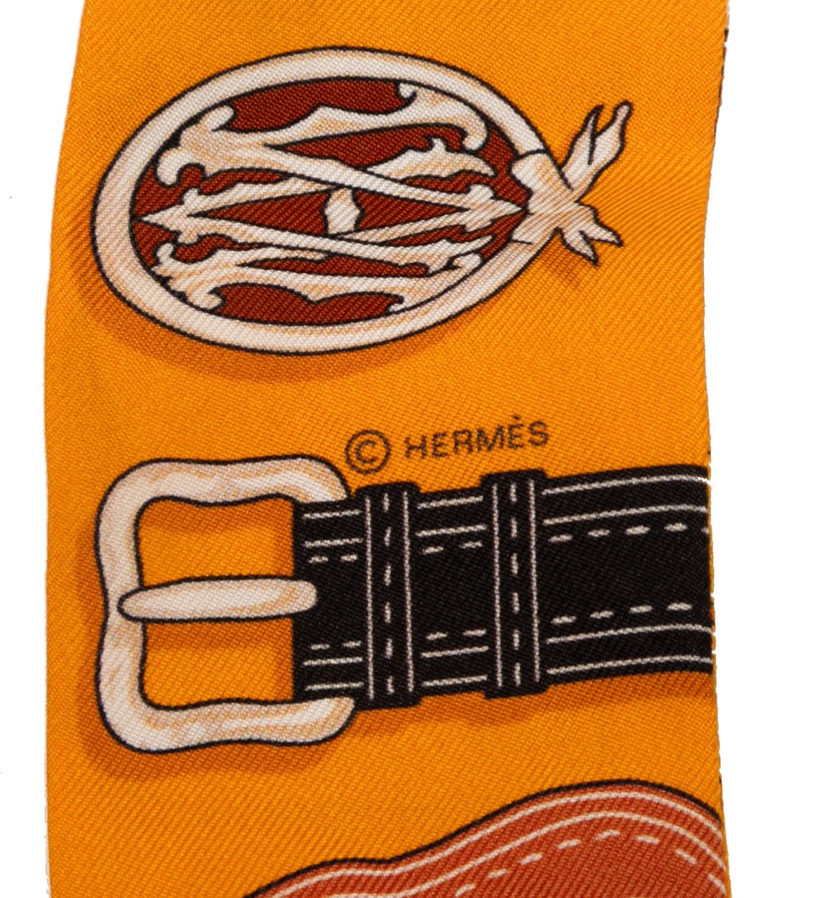 Hermès Harnais Des Presidents Twilly Silk Scarf Oranje