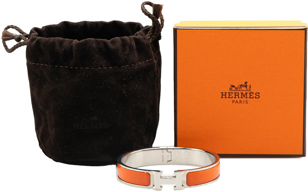 Hermès Narrow Enamel Clic H Bracelet PM Oranje