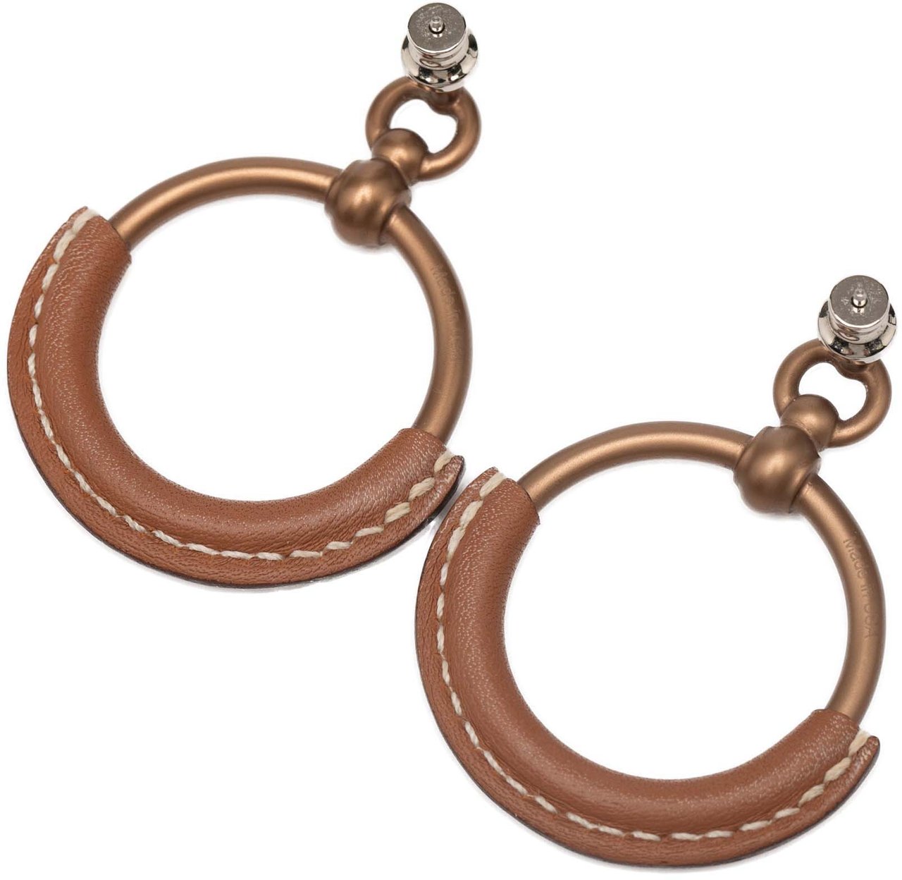 Hermès Gold Plated Barenia Loop Earrings Bruin