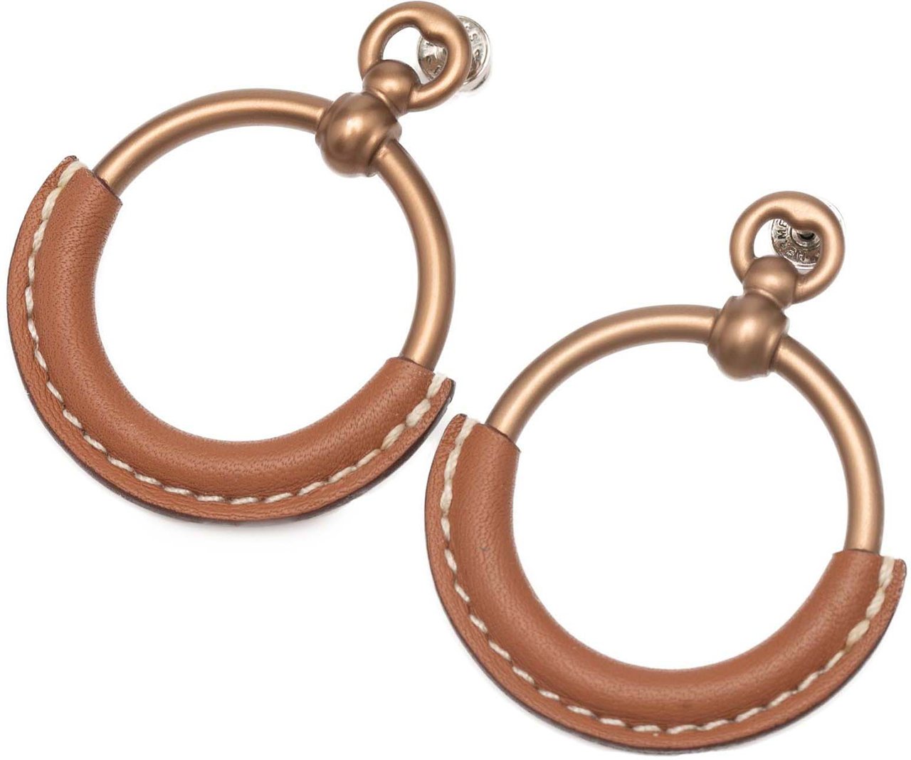Hermès Gold Plated Barenia Loop Earrings Bruin