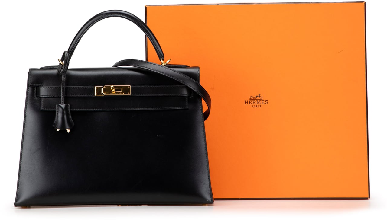 Hermès Box Calf Kelly II Sellier 32 Zwart
