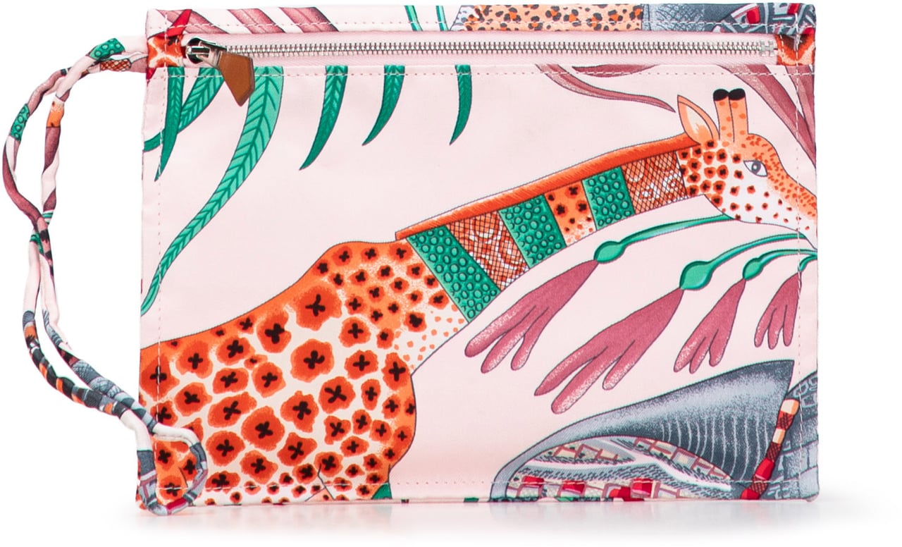 Hermès Silk La Marche Du Zambeze Silky City Pouch Roze