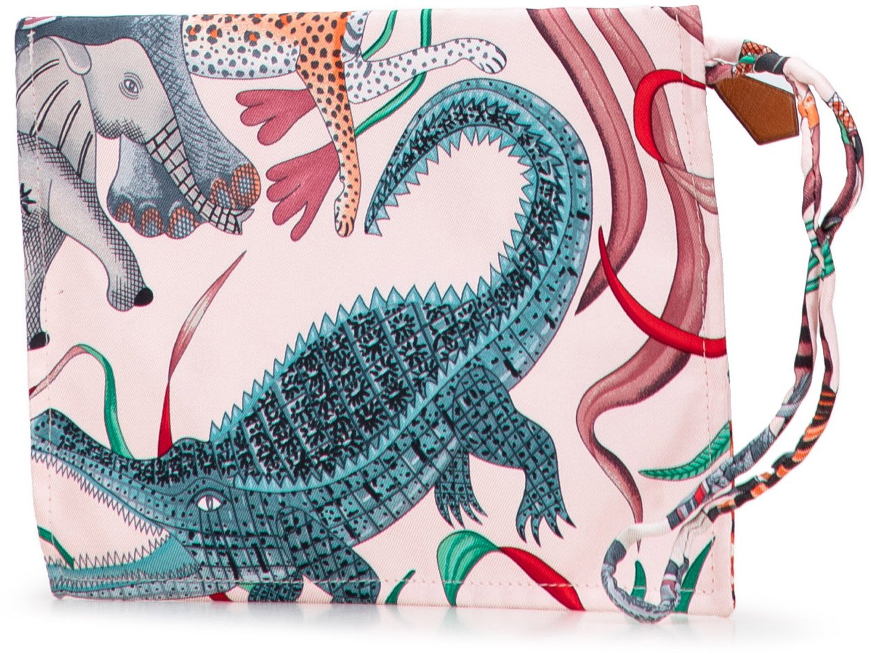Hermès Silk La Marche Du Zambeze Silky City Pouch Roze