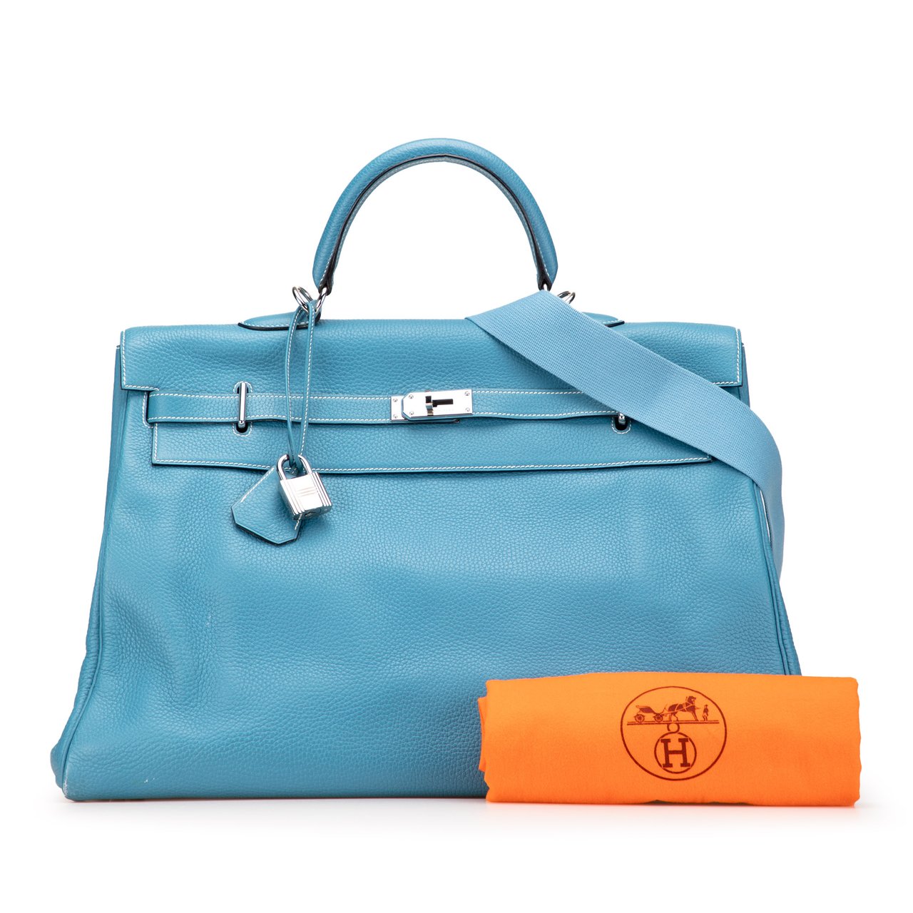 Hermès Clemence Kelly II Relax 50 Voyage Blauw