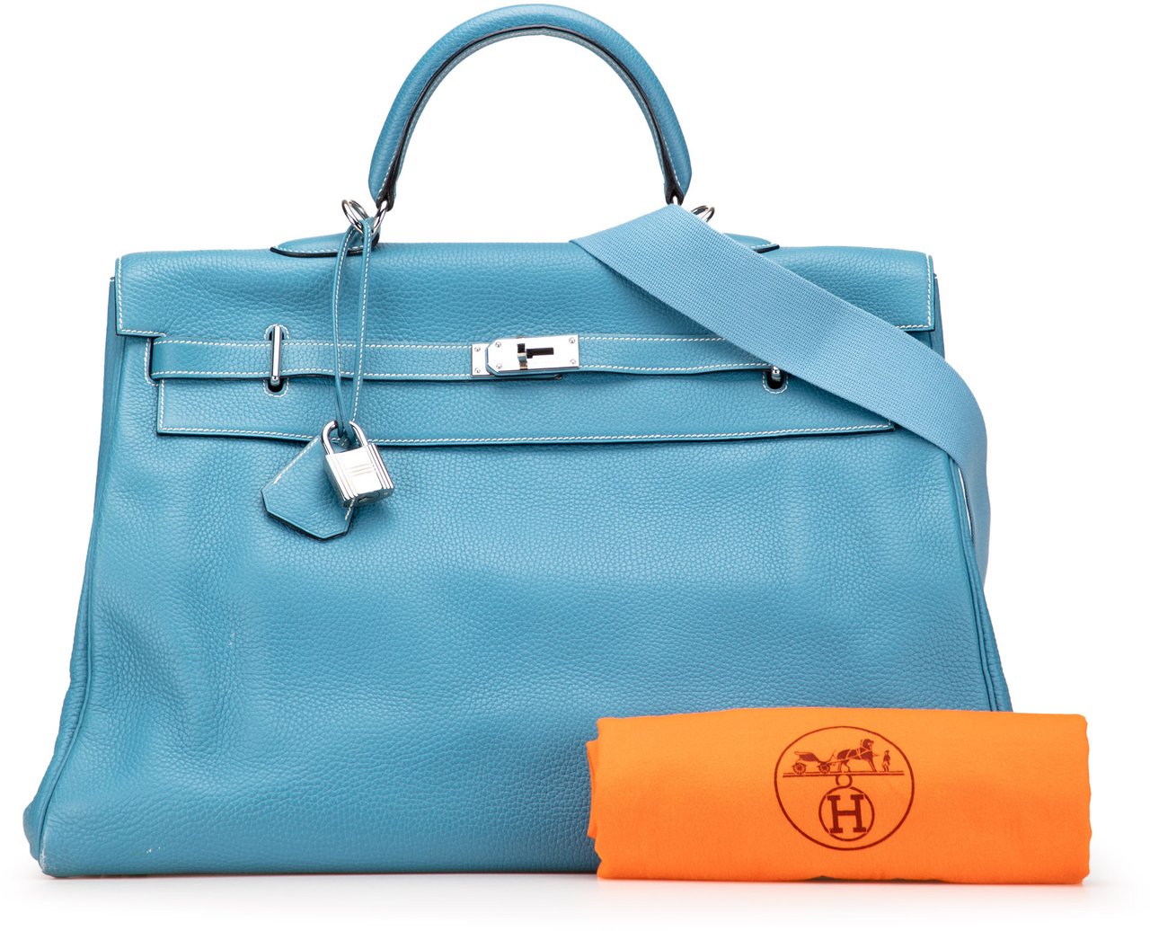 Hermès Clemence Kelly II Relax 50 Voyage Blauw