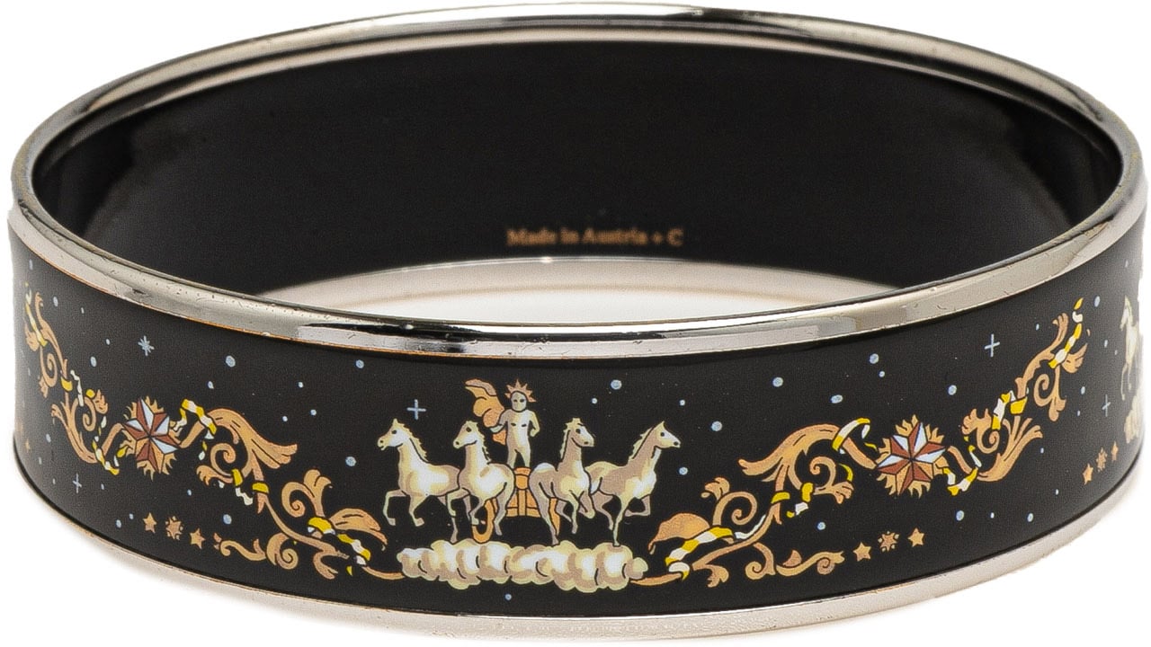 Hermès Wide Enamel Cloisonne Bangle 65 Zwart