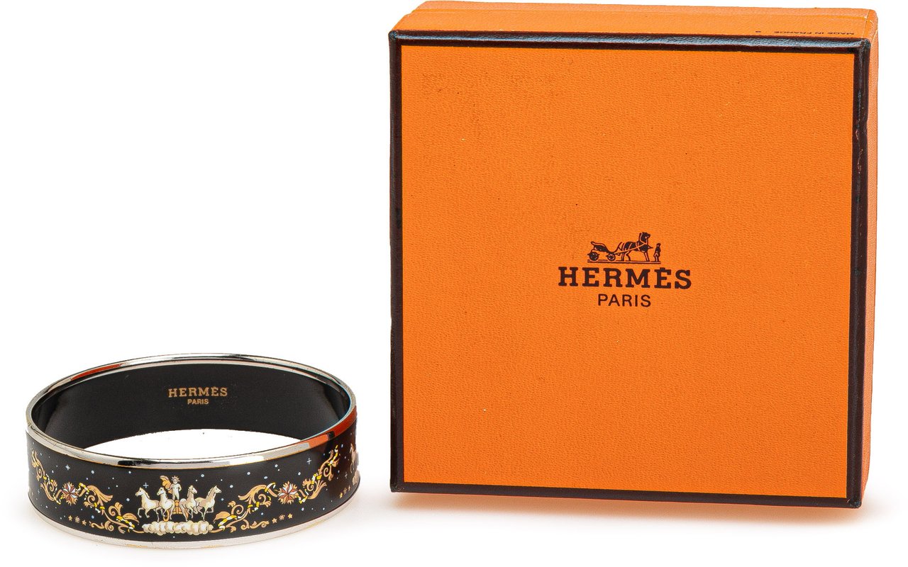 Hermès Wide Enamel Cloisonne Bangle 65 Zwart