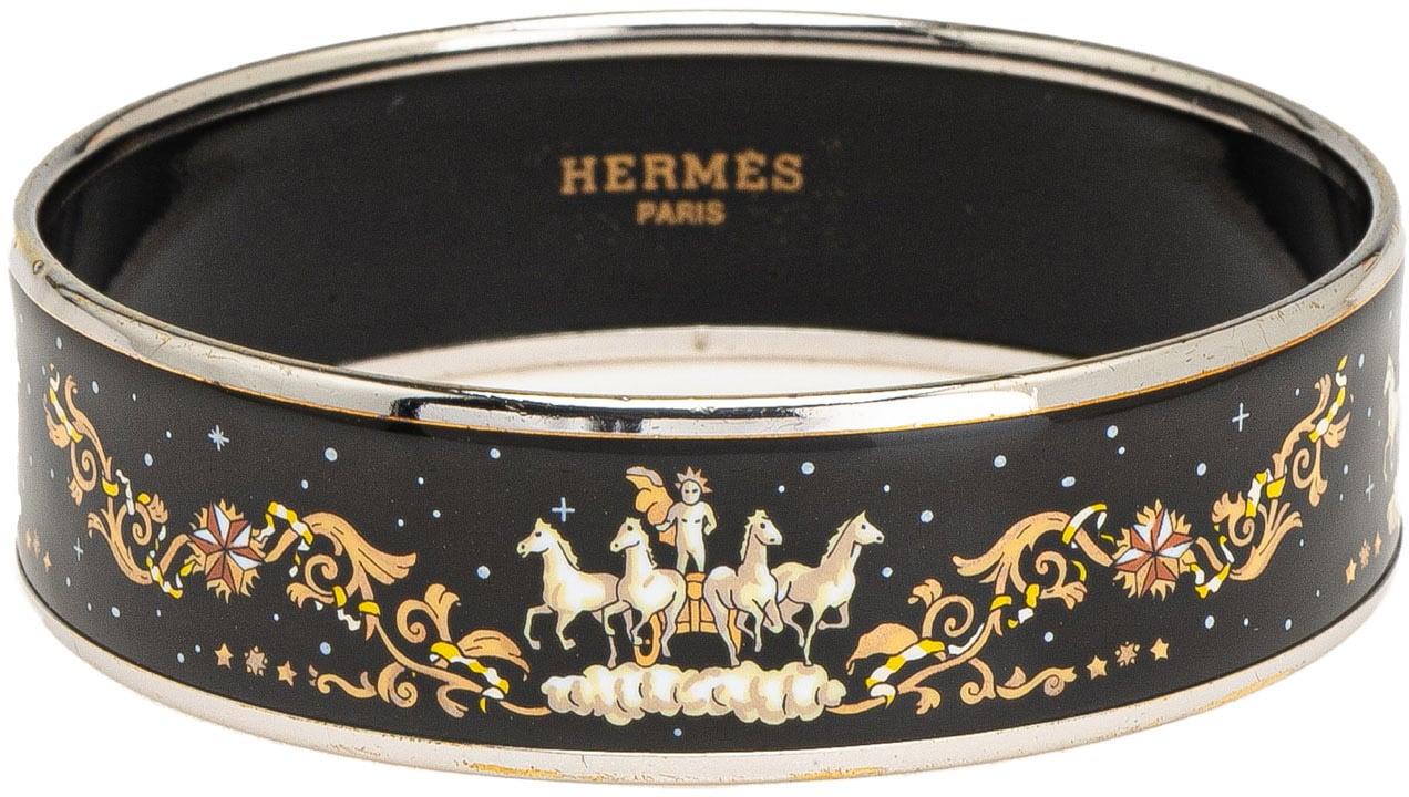 Hermès Wide Enamel Cloisonne Bangle 65 Zwart