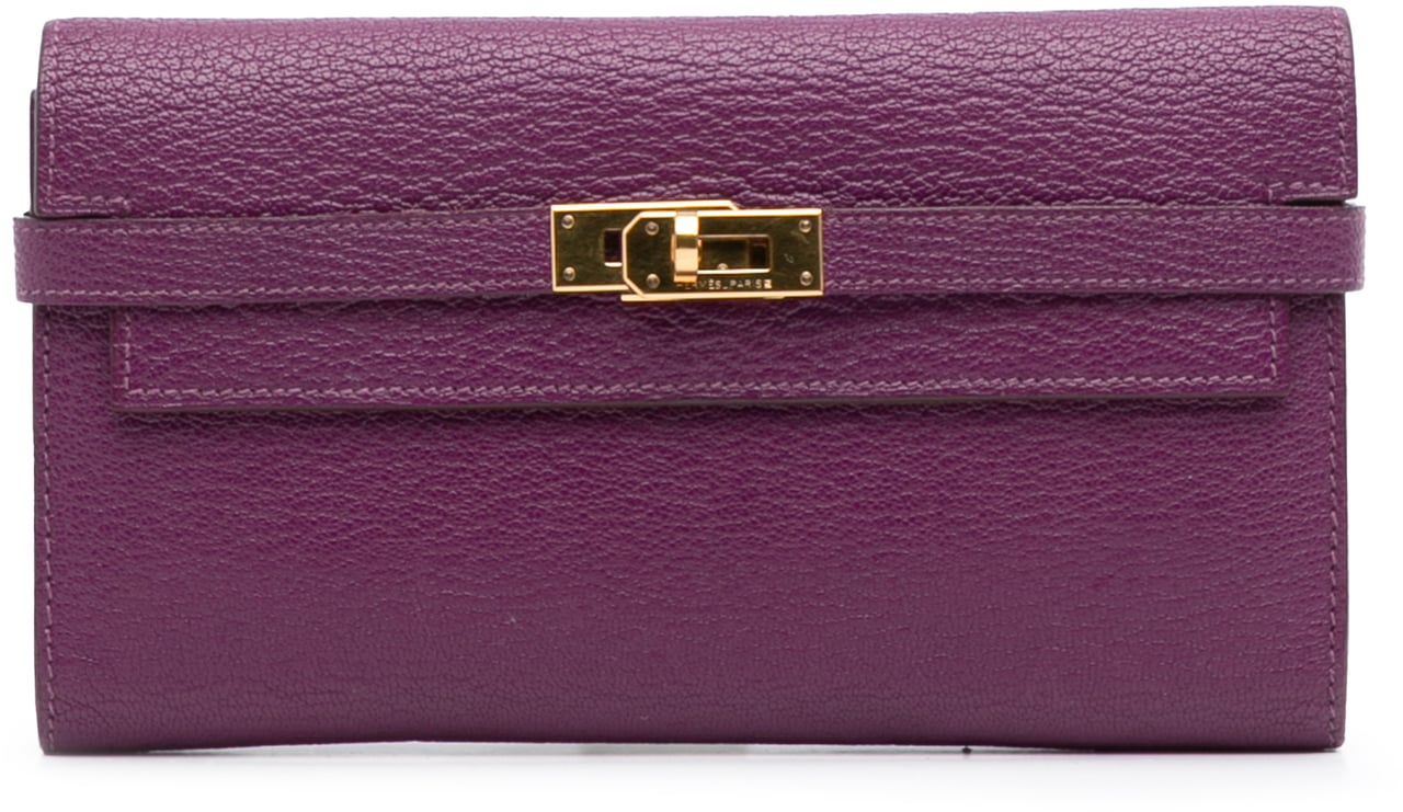 Hermès Chevre Mysore Leather Kelly Long Wallet Paars