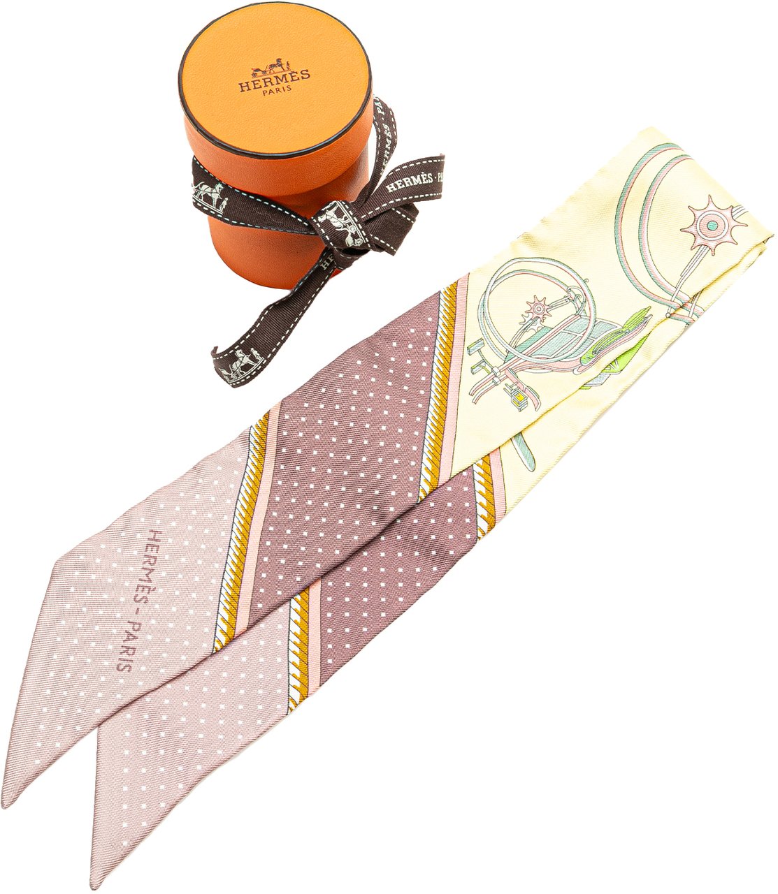 Hermès Les Voitures a Transformation Twilly Silk Scarf Roze