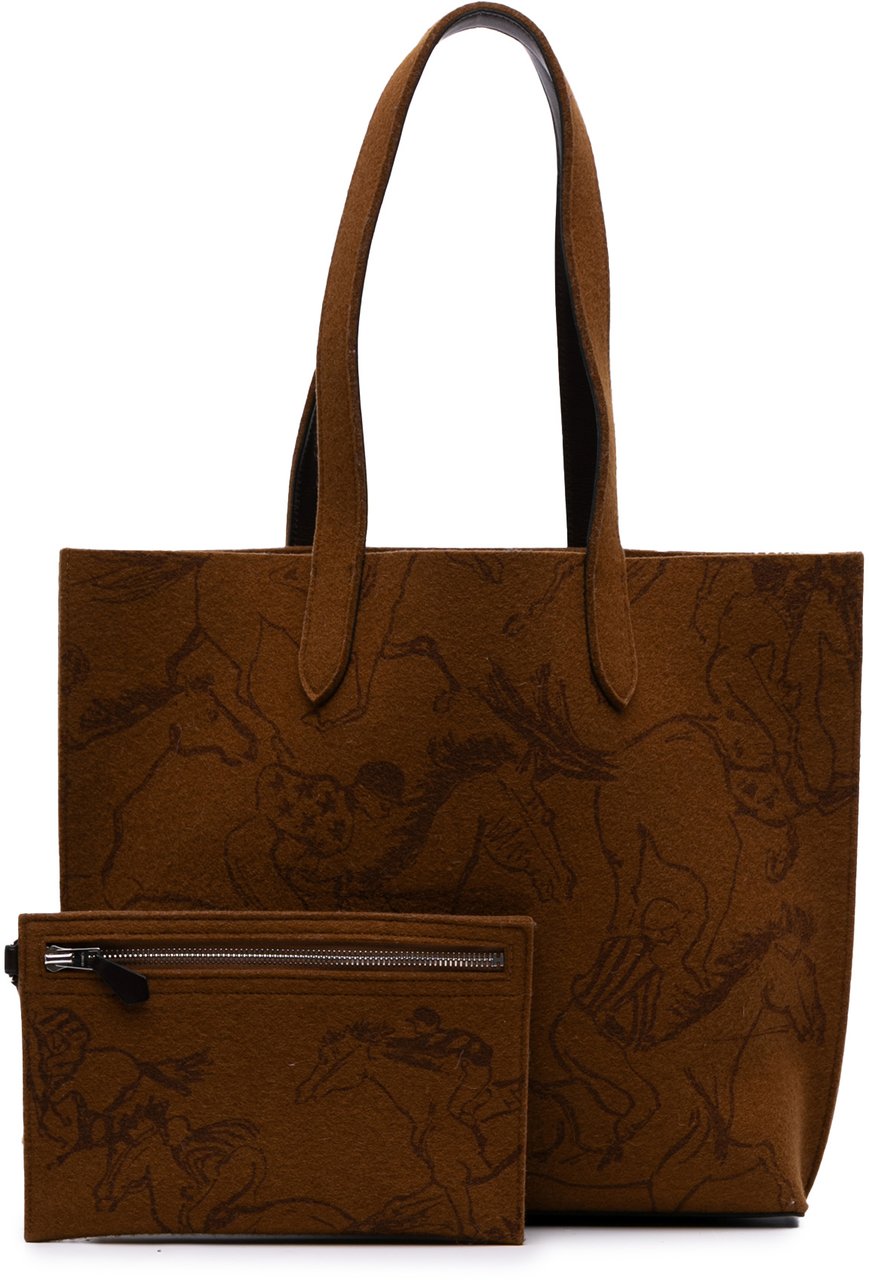 Hermès Printed Felt Carrimi Tote MM Bruin