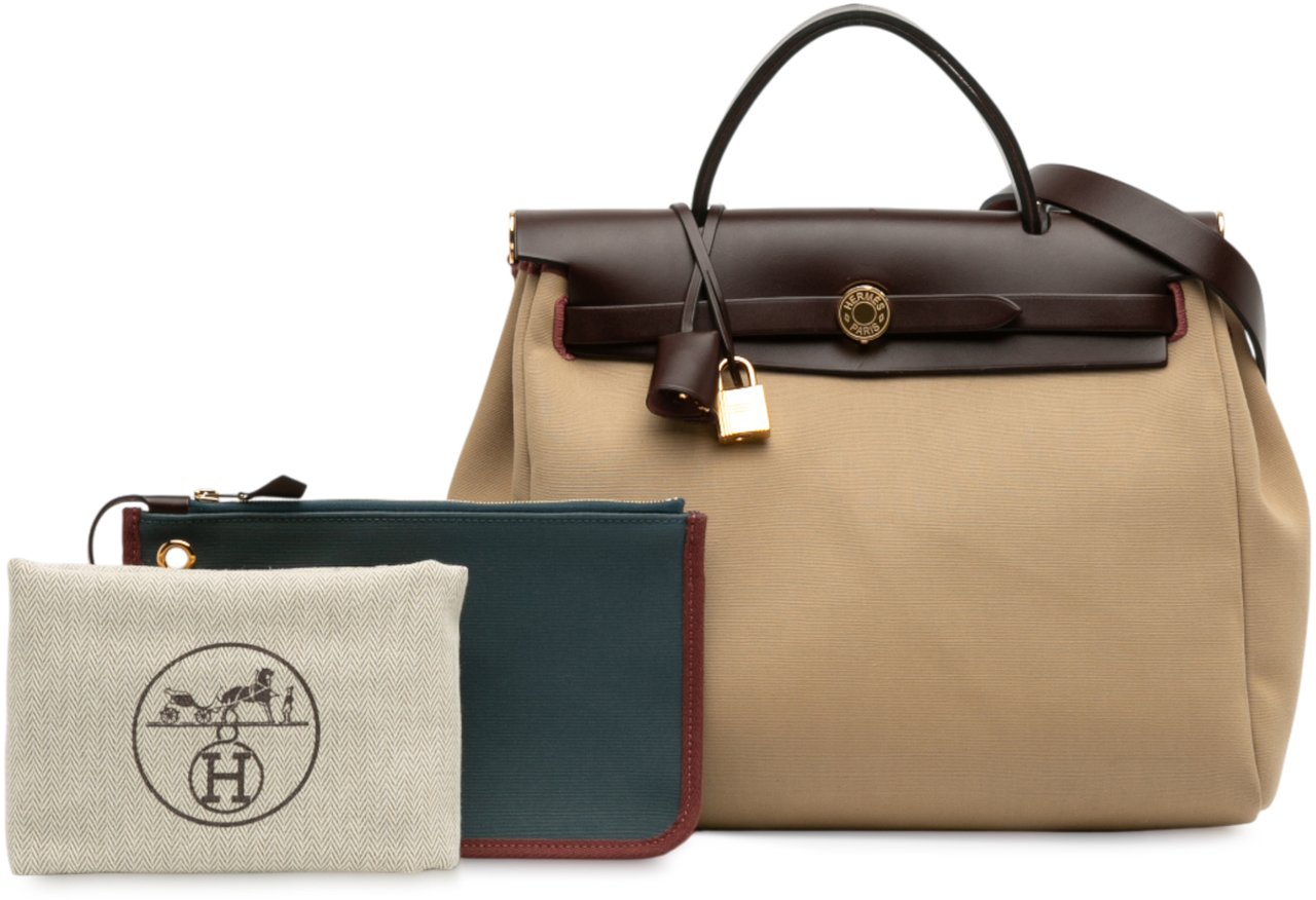 Hermès Toile Officier Vache Hunter Verso Herbag Zip 31 Bruin