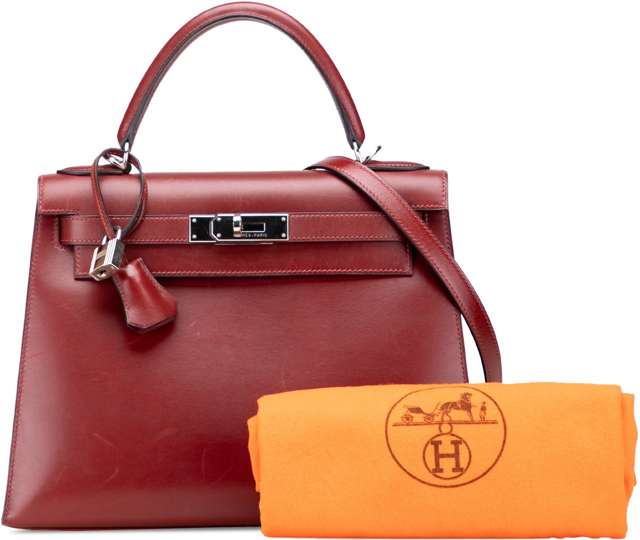 Hermès Box Calf Kelly II Sellier 28 Rood