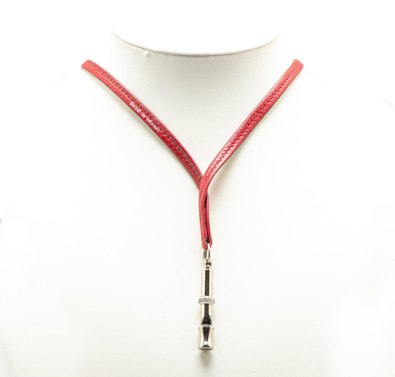 Hermès Leather Ultrasonic Dog Whistle Necklace Rood