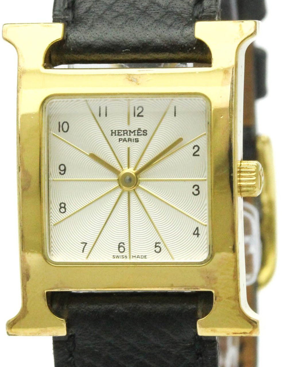 Hermès Hermes Heure H Quartz Plated Metal and Leather 21 Divers