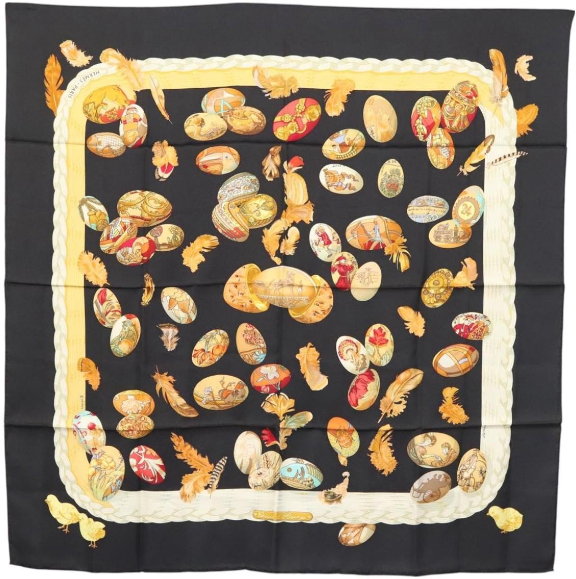 Hermès Hermes Carré 90 Silk multicolor Zwart