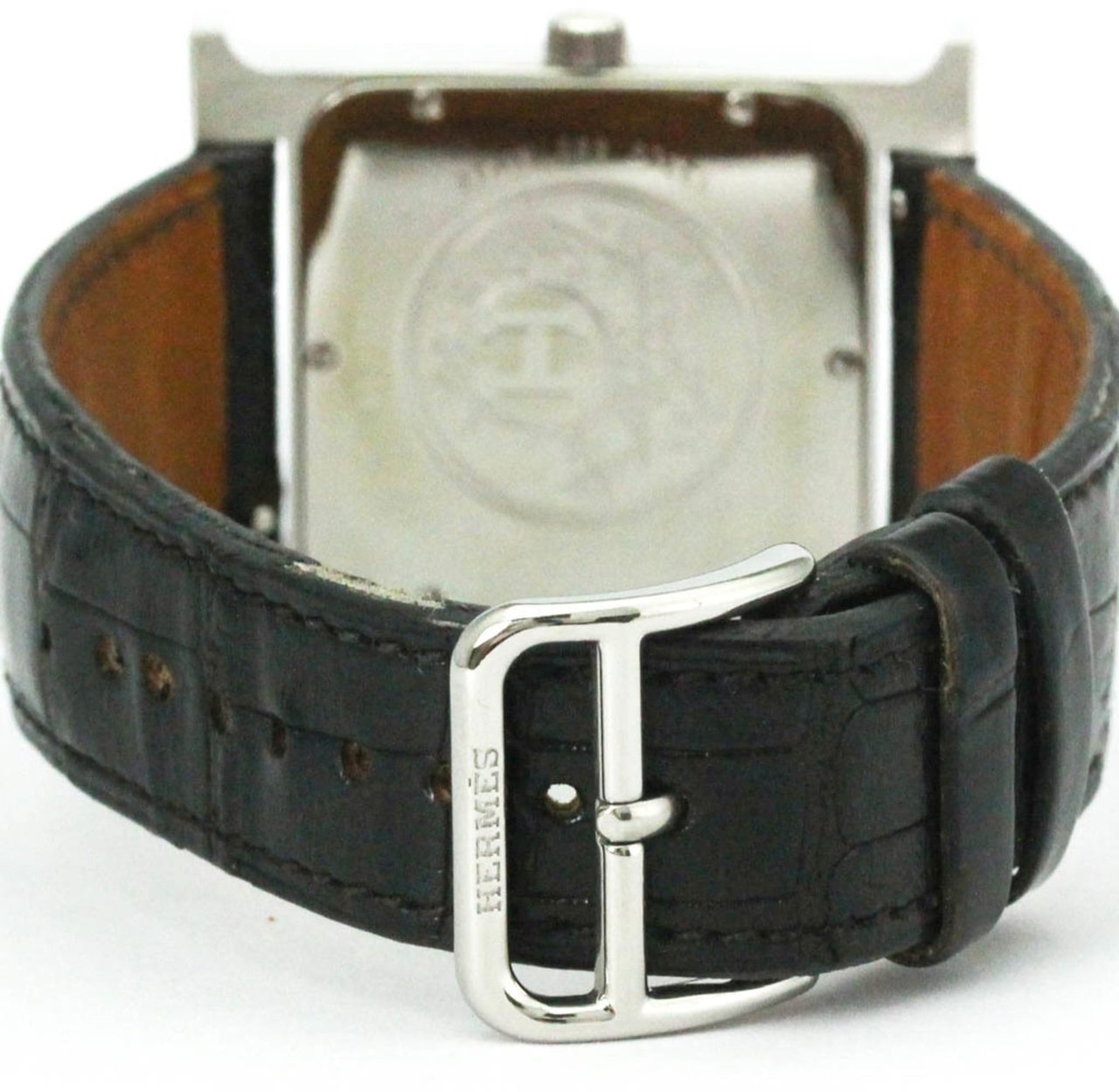 Hermès Hermes Heure H Quartz Stainless Steel and Alligator with Diamond Markers and Mother of Pearl 30 Divers