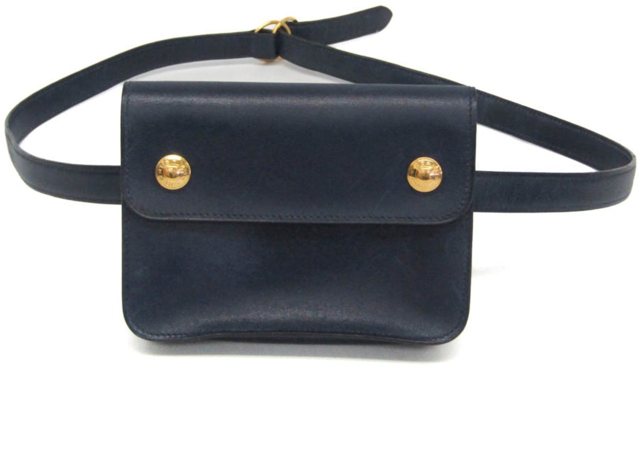Hermès Hermes Pochette Green Belt Bag Leather Navy