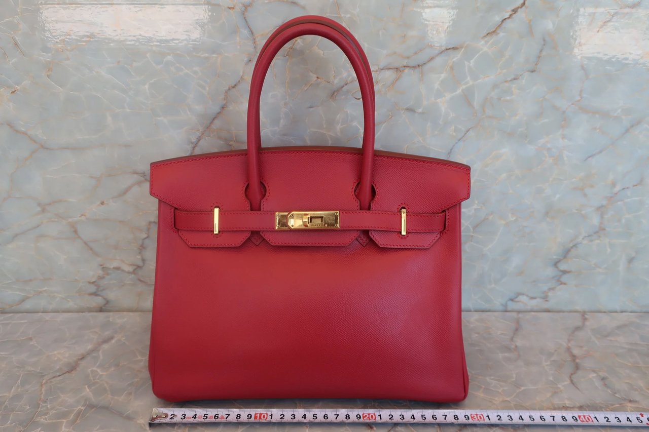 Hermès Hermes Birkin Handbag Red Courchevel with Gold Hardware 30 Rood