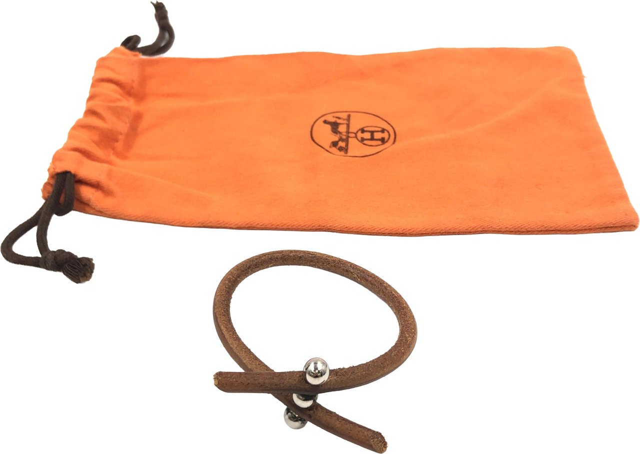 Hermès Hermes Lock Bracelet Leather and Metal Bruin