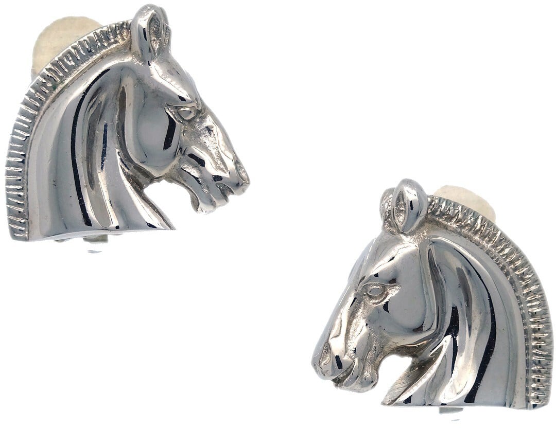Hermès Hermes Horse Head Clip-On Earrings Metal Zilver