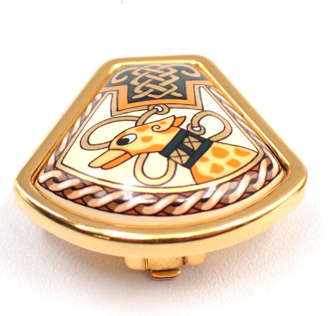 Hermès Hermes Vintage Clip-On Earrings Printed Enamel and Metal Goud