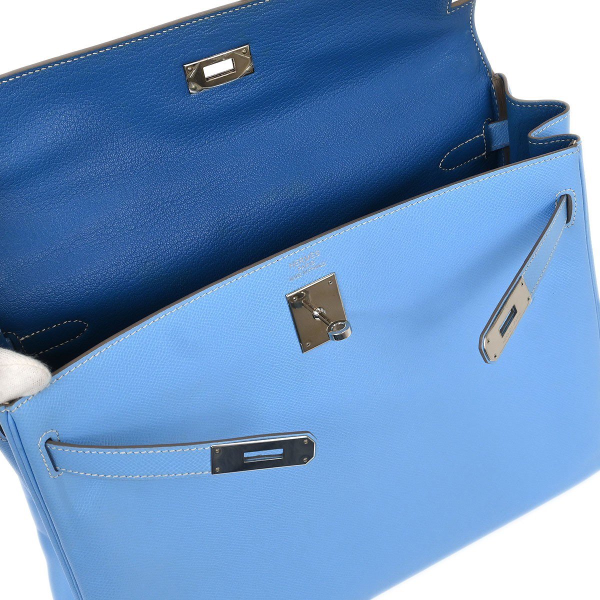 Hermès Hermes Kelly Blue Epsom with Palladium Hardware 35 Blauw