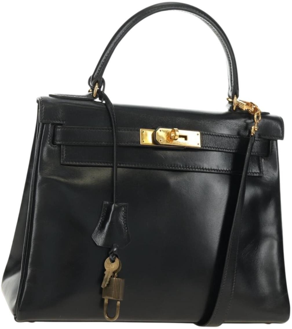 Hermès Hermes Kelly Black Box Calf with Gold Hardware 28 Zwart