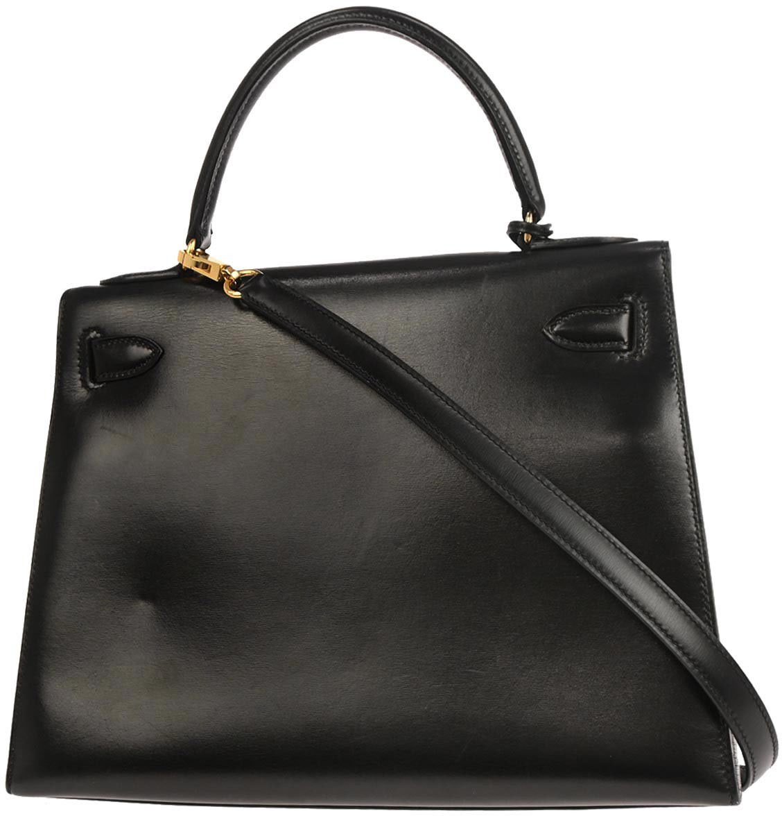 Hermès Hermes Kelly Handbag Black Box Calf with Gold Hardware 28 Zwart