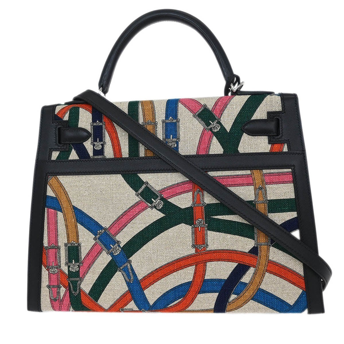 Hermès Hermes Kelly Handbag Cavalcadour Toile and Black Swift with Palladium Hardware 32 Zwart