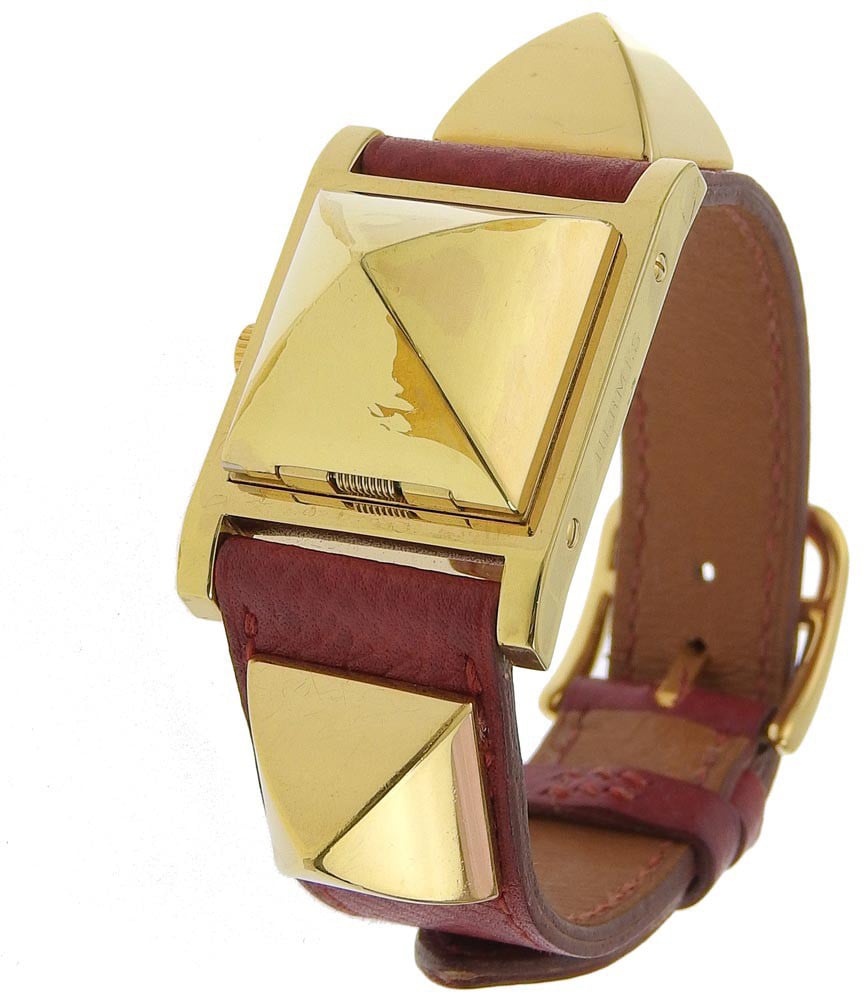 Hermès Hermes Medor Quartz Watch Plated Metal and Leather 23 Divers