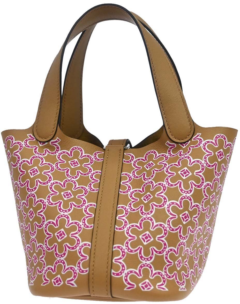 Hermès Hermes Picotin Lock Lucky Daisy Printed Swift Micro Bruin