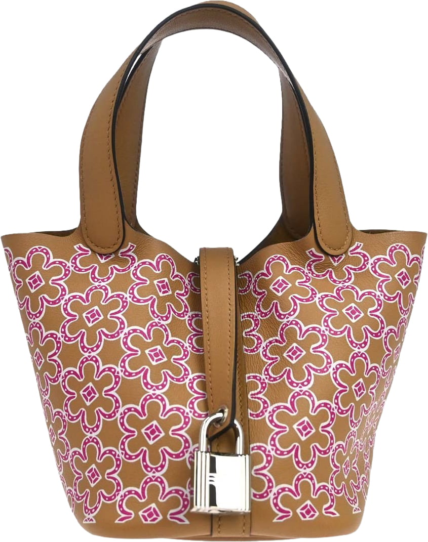 Hermès Hermes Picotin Lock Lucky Daisy Printed Swift Micro Bruin
