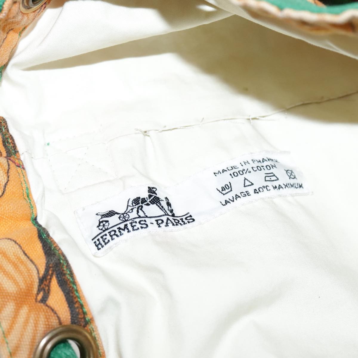 Hermès Hermes Vintage Drawstring Bucket Shoulder Bag Printed Canvas Medium Oranje