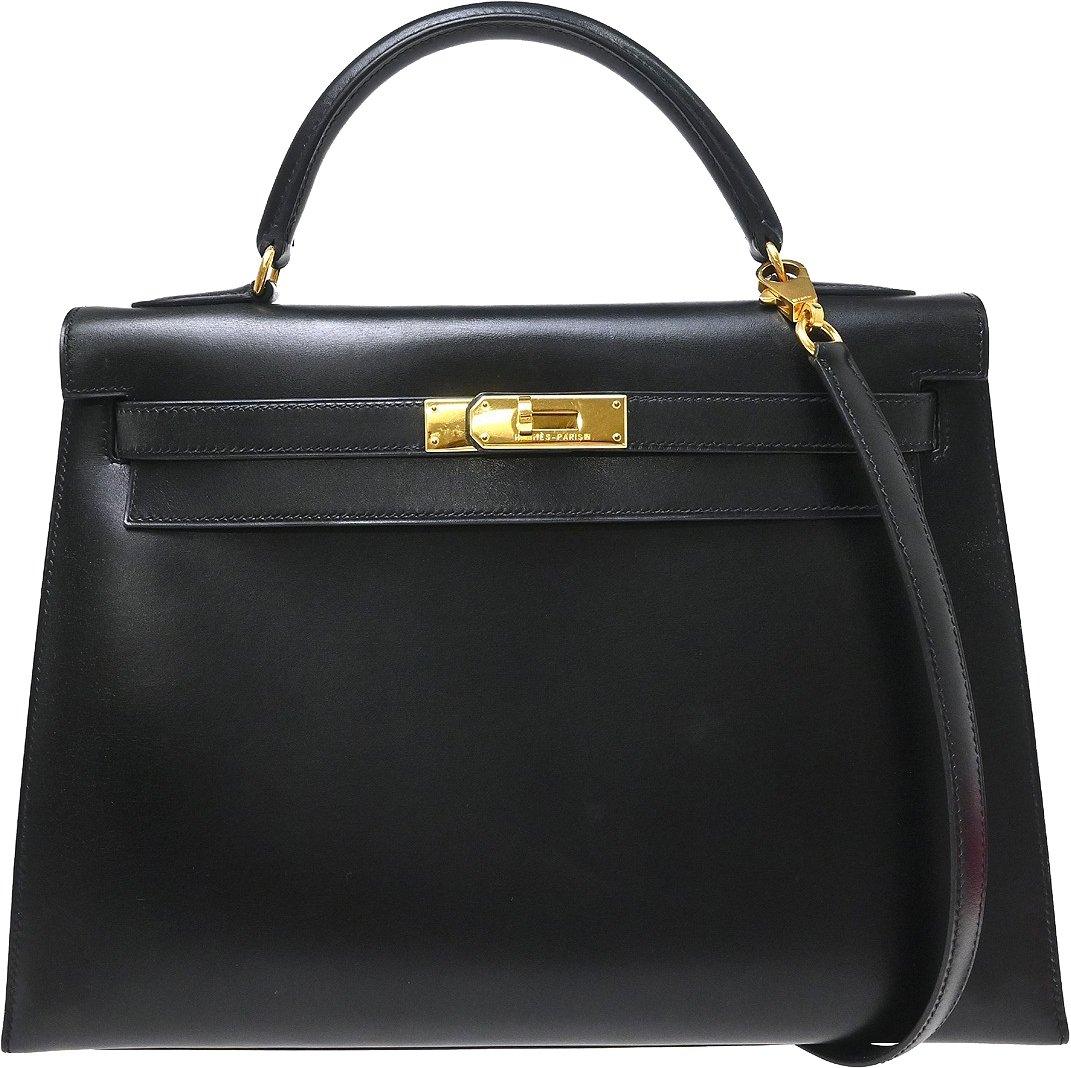 Hermès Hermes Kelly Black Box Calf with Gold Hardware 32 Zwart