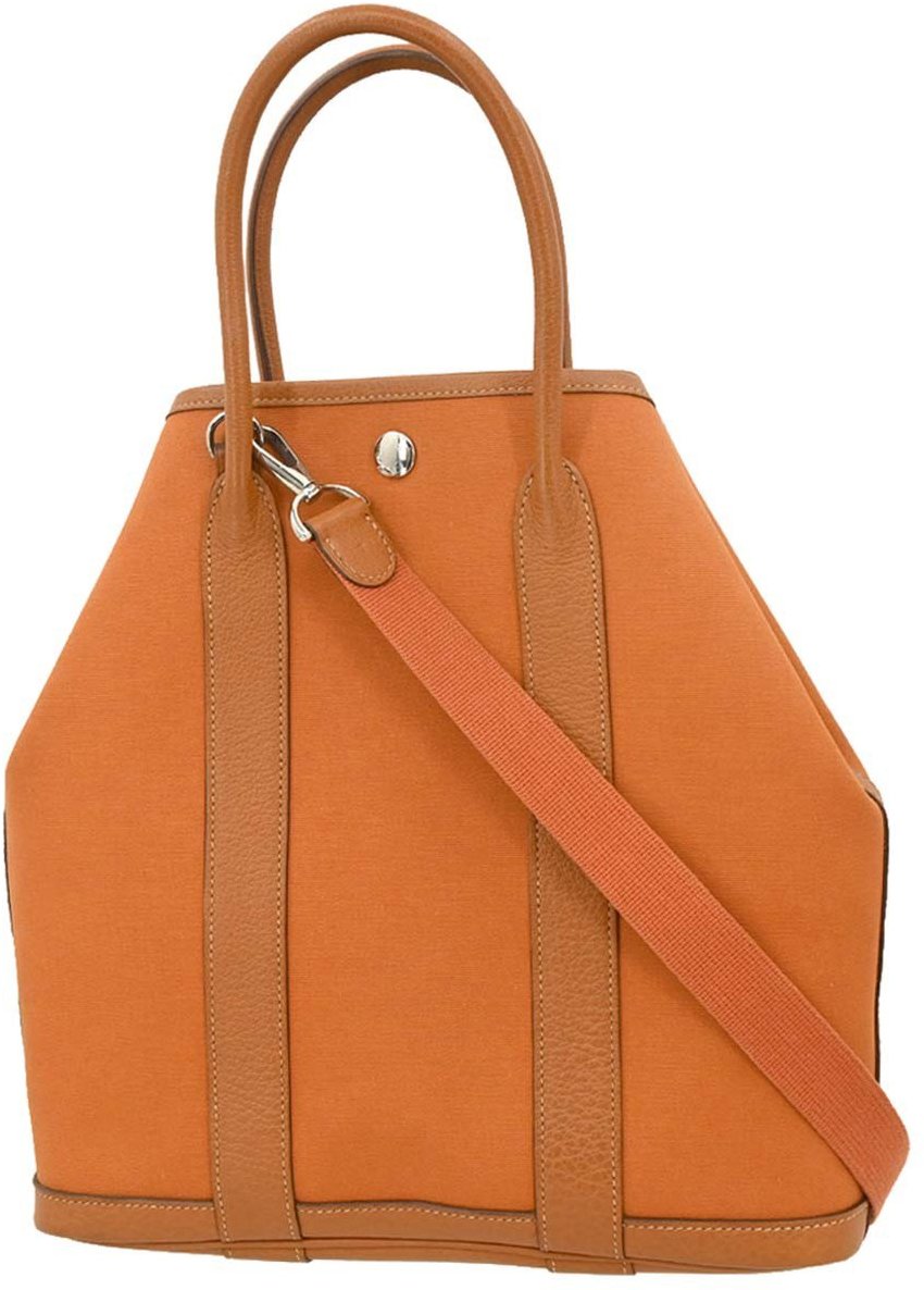 Hermès Hermes Garden File Tote Toile and Leather 28 Oranje