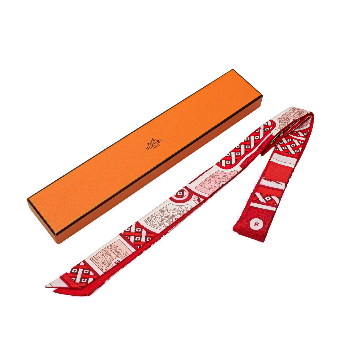 Hermès Le Tour Du Monde Twilly Silk Scarf Rood