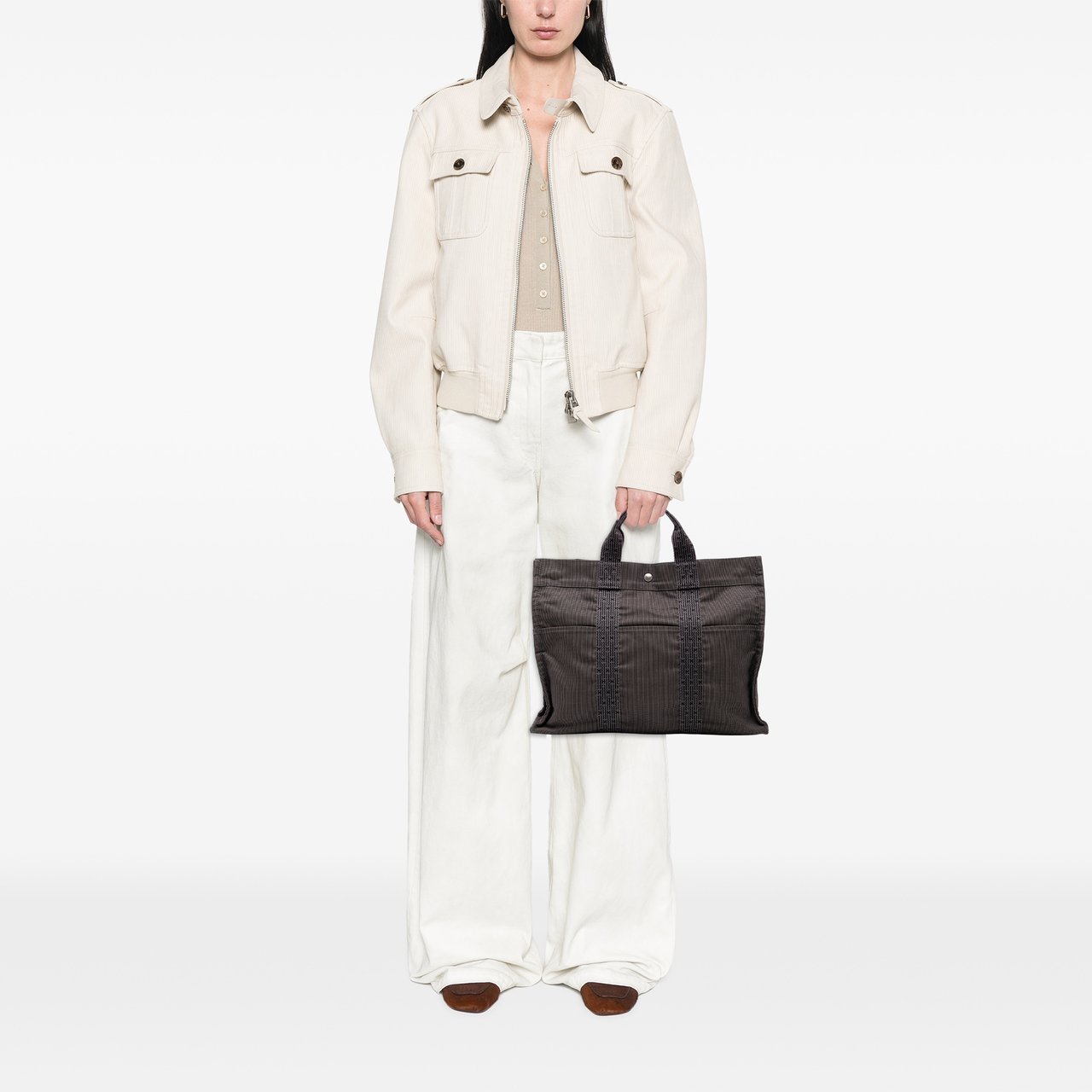 Hermès Canvas Herline MM Grijs