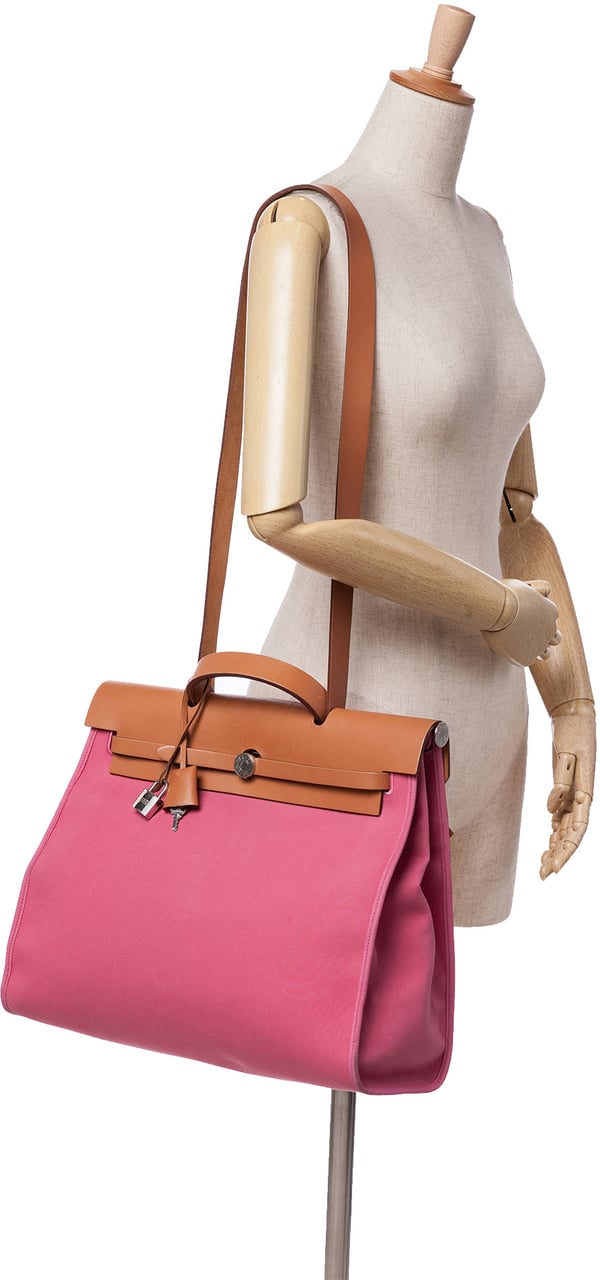 Hermès Toile Herbag Zip 39 Roze