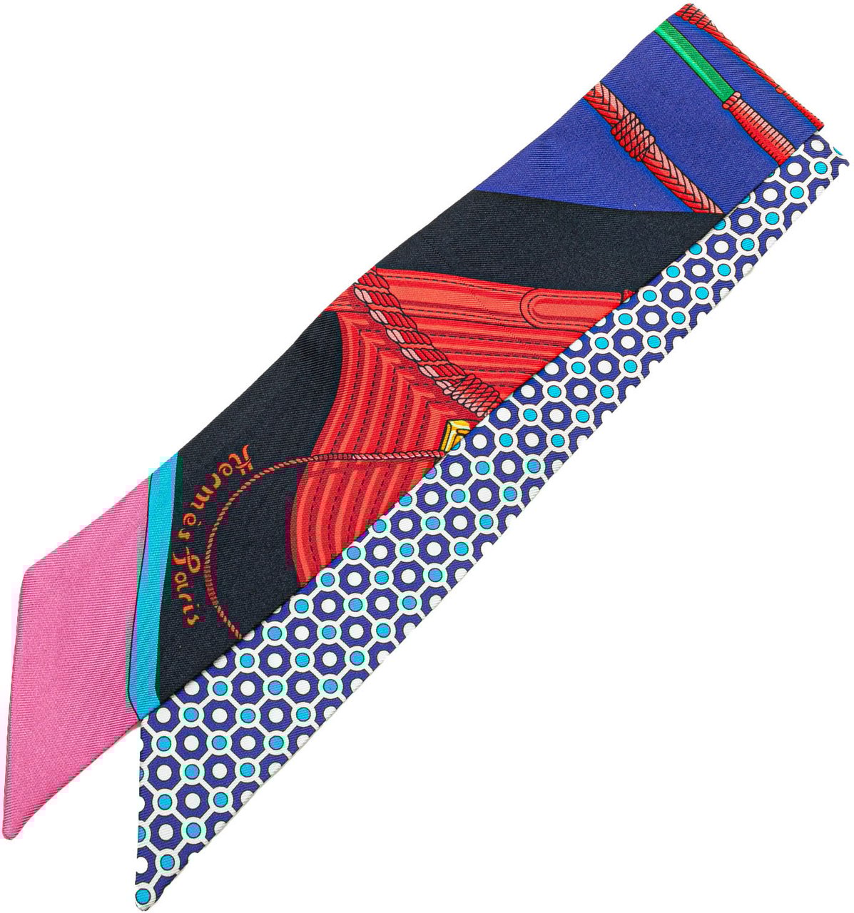 Hermès Clic Clac Modern Cannage Silk Twilly Scarf Blauw