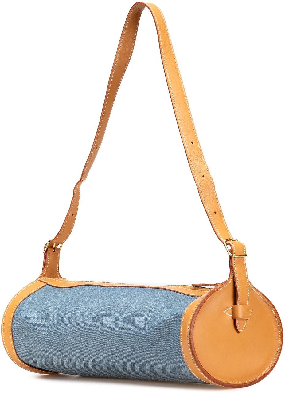 Hermès Denim and Calfskin Sac Doremi 33 Blauw