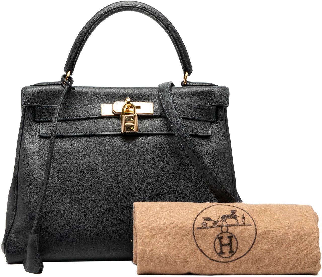 Hermès Togo Kelly II Retourne 28 Zwart
