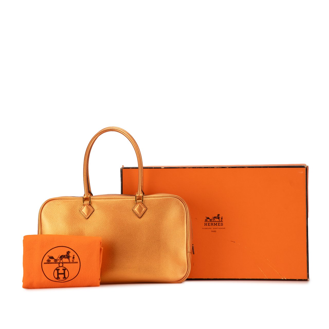 Hermès Metallic Chevre Coromandel Plume Elan 28 Oranje